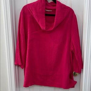 Bryn Walker’s Etta Hot Pink Cowl Neck Cotton Gauze Blouse Top; Women's Size L